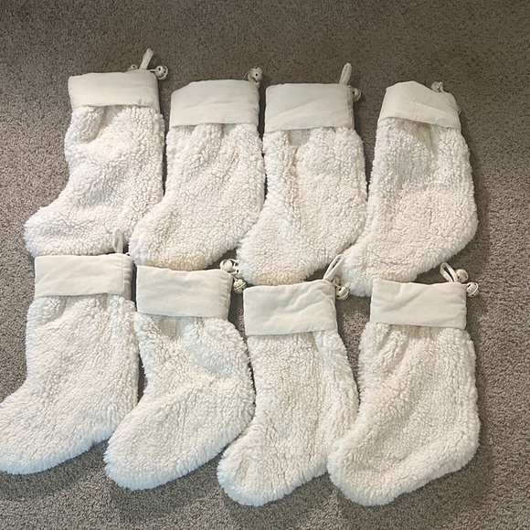 8 White/Cream Pottery Barn Small Sherpa Christmas Stockings - Picture 2 of 2